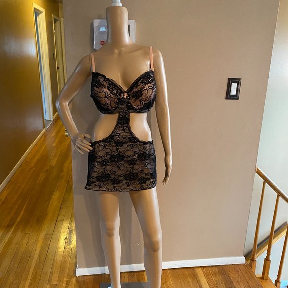 Black Lace Bra/Lingerie All In 1 Set Exposed by Magic Silk XL - Picture 2 of 6